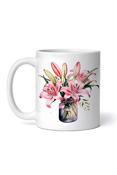 OEM Cană albă personalizată, borcan cu crini, Inovatix®. 330 ml