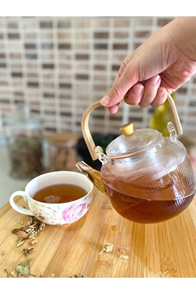 ALLEGRI إبريق شاي من البورسليكات المقاوم للحرارة بمقبض من الخيزران ومصفاة زجا...