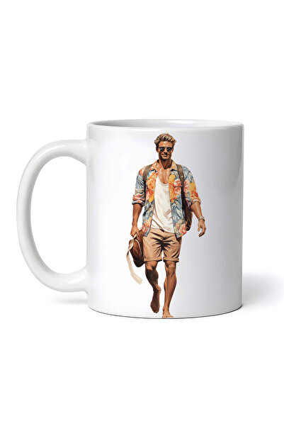 OEM Cană albă personalizată, Bărbat cu pantaloni scurți largi, maiou și bluză...