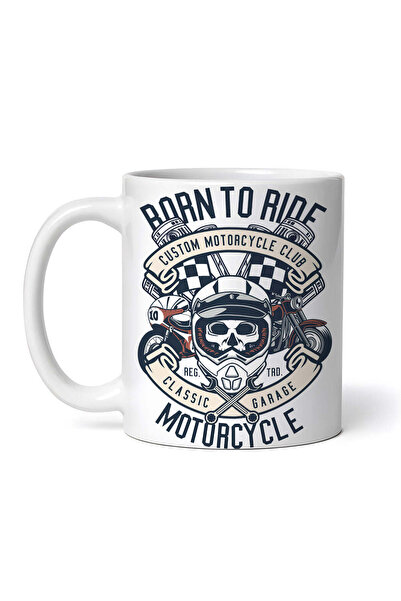 OEM Cană albă personalizată, Born To Ride Motorcycle, Inovatix®. 330 ml