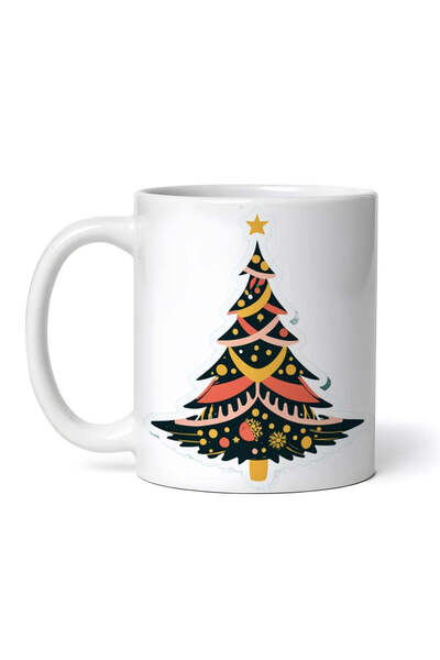 OEM Cană albă personalizată, brad de Crăciun cu stea galbenă, INOVATIX®. 330ml