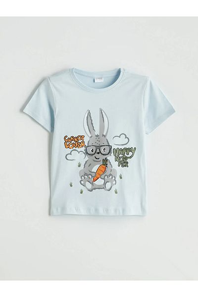 LC Waikiki Lcw Kids Blue Rabbit Printed Boys' T-Shirt and Shorts Pack of 2