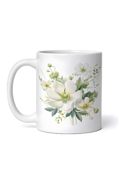 OEM Cană albă personalizată, Buchet de flori albe, INOVATIX®. 330ml