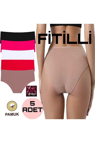 Afrodizyac Slip din 5 bucăți, 100% bumbac, cu talie înaltă (EXTRA FLEXIBIL ȘI MOALE)