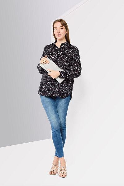 Scotch & Soda Women Spread Collar Long Sleeve Allover Print Shirt, Multicolor