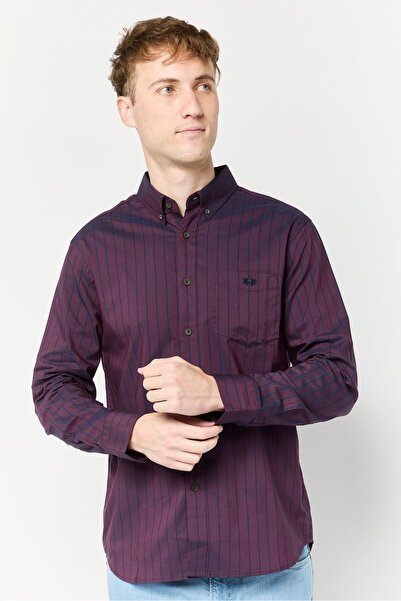 La Martina قميص رجالي كاجوال بقصّة مُخصّصة وأكمام طويلة وشعار مطرز، متعدد الألوان