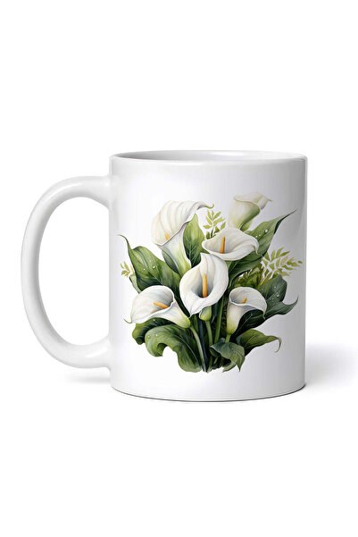 OEM Cană albă personalizată, Buchet cu șase crini albi, INOVATIX®. 330ml