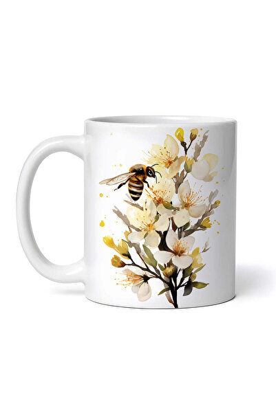 OEM Cană albă personalizată, albină în floare de iasomie, INOVATIX®. 330ml