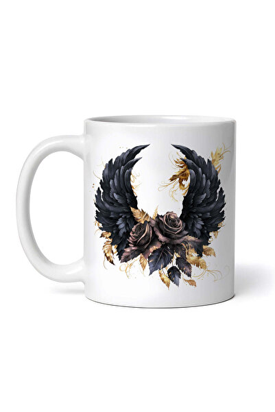 OEM Cană albă personalizată, Dark Angel Wings Flowers, INOVATIX®. 330ml