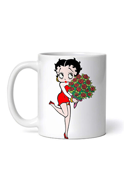 OEM Εξατομικευμένη Λευκή Κούπα, Betty Boop με Τριαντάφυλλα, Inovatix®. 330ml