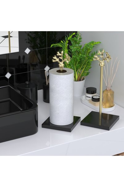 EOCRAFT Composite Granite, Marble Paper Towel Holder and Napkin Holder Gold Metal Handle