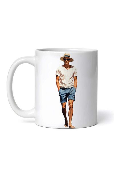OEM Personalized white mug, Man with blue shorts and white t-shirt, INOVATIX®. 330ml
