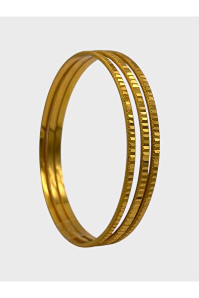 Arnes Jewelry Çelik 22 Ayar Altın Kaplama Desenli Ajda Bilezik - 3 Adet