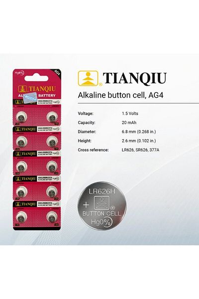 TIANQIU Ag4/ Lr626h/ 377a 1.5v Alkaline Batteries - 10 Pieces