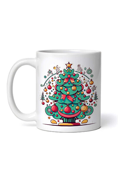 OEM Cană albă personalizată, Brad de Crăciun cu globuri și funde, Inovatix®. ...