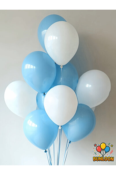 Bunloon 10’lu Pastel Bebek Mavisi & Beyaz Balon Seti | Baby Shower – Doğum Gü...