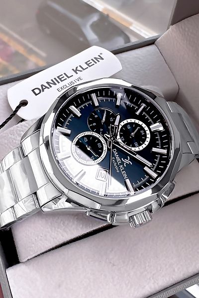 Daniel Klein Special Boxed Multifunction Men Wrist Watch 3 Atm Waterproof Silver Color Steel Cord Dke2053C3