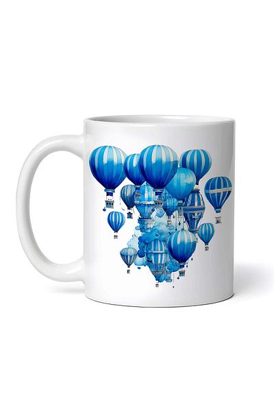 OEM Personalized White Mug, Blue Flying Balloons, Inovatix®. 330ml
