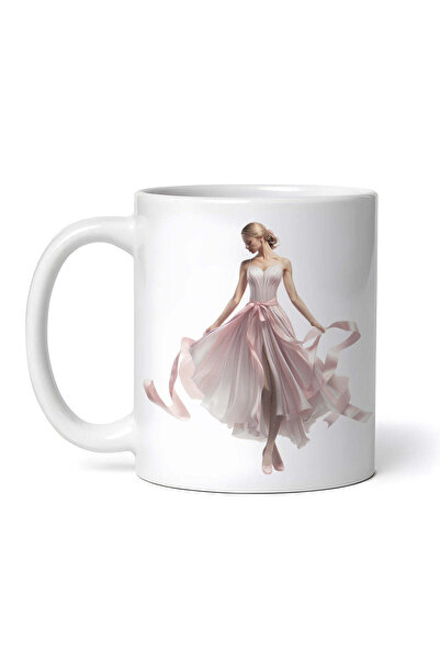 OEM Εξατομικευμένη Λευκή Κούπα, Μπαλαρίνα με Ροζ Φιόγκο, Inovatix®. 330ml