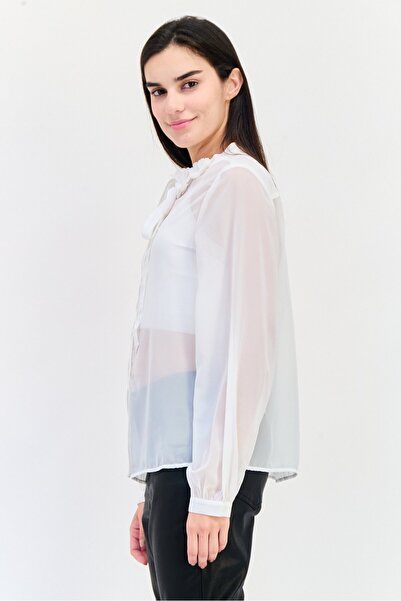 GAP Women Tie Neck Long Sleeves Solid Blouse, White