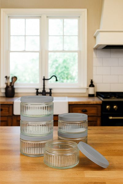 ZURİ DESİGN Set of 6 Airtight Glass Bowls - 140 Cc |   Silver Gray Lid, Leak Proof Storage Container Multi-Purpose