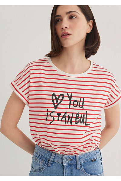 Mavi LoveYouPrinted StripedIstanbulT-shirt -RegularFit 167986 -26829