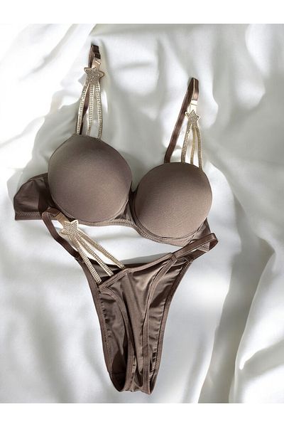 BLİSS WEAR FASHION Women's Stone Supported Bra Panty Set Underwear