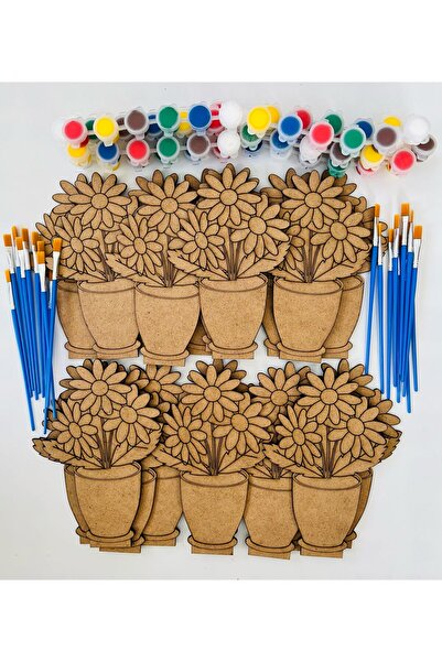 WoodStory Ahşap Boyama Oyuncak Seti – 20’li Vazo Figürü + 10 Akrilik Boya + 2...