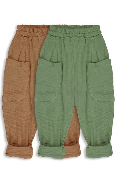 Catz Kids Pack of 2 Boyfriend Muslin Pants (Khaki and Brown)