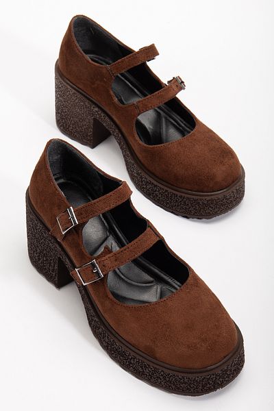 Entella Store Women's High Heeled Brown Suede Oxford Shoes