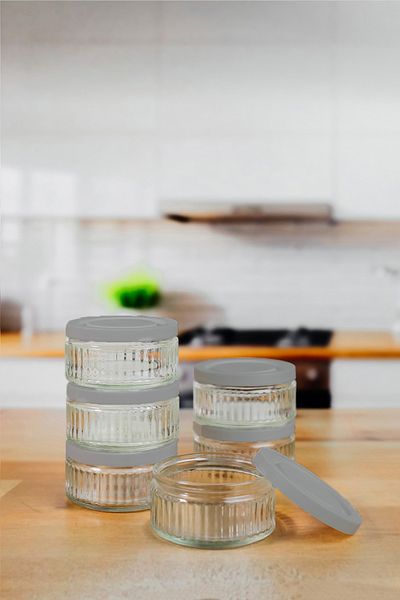 ZURİ DESİGN Set of 6 Airtight Glass Storage Containers - 140 Cc |   Gray Lid, Leakproof Storage Container Multi-Purpose