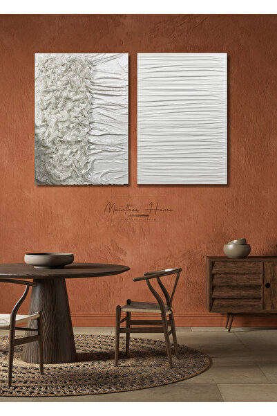 MAİNTHEAHOME 2' Li Dokulu Bohem Modern Mdf Kumaş Alçı Kanvas Tablo
