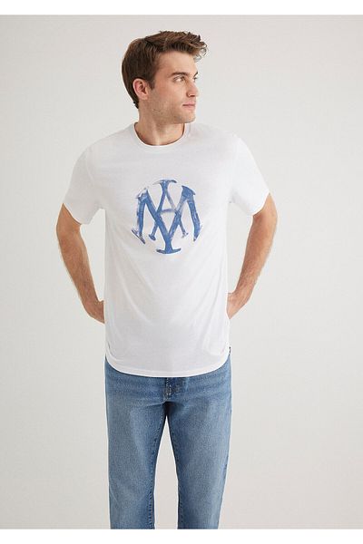 Mavi Weißes T-Shirt mit Seal-Logo-Aufdruck, schmale Passform 065109 -620