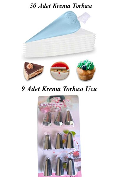 lawrenceshop Servis 9 lu Krema Torbası Ucu + 50 Adet Krema Sıkma Poşeti Krem ...