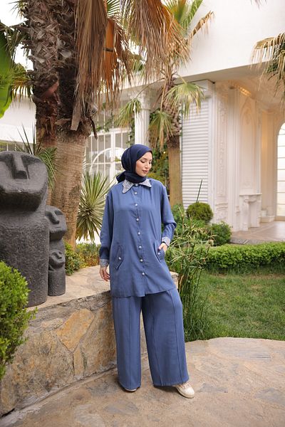 MİMİ Luxury Wear Γυναικείο Σετ Πουκάμισο Hijab-Παντελόνι & Φούτερ, Σετ μπλουζάκι