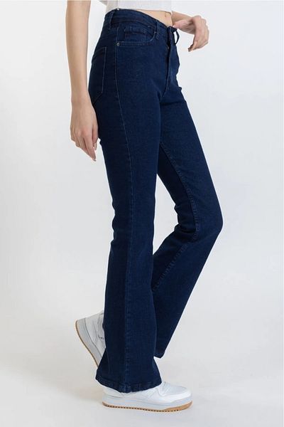 TugsatTasarTekstil Dark Blue Super High Waist Spanish Leg Jeans Women's Jeans
