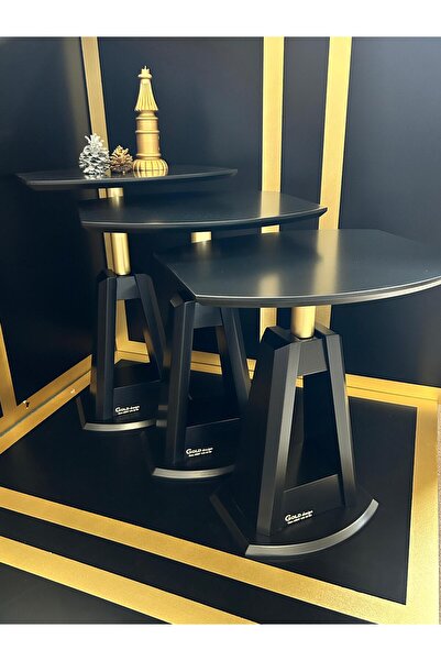 Gold Design VADİ MODEL üçlü takım SİYAH yan sehpa zigon