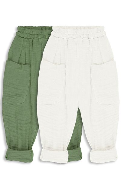 Catz Kids Pack of 2 Boyfriend Muslin Pants (Khaki and Ecru)