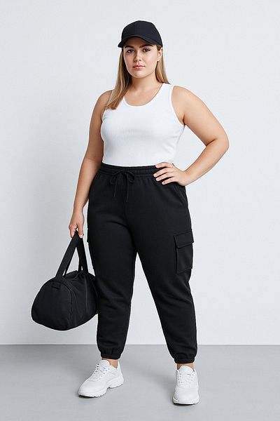 Stil Diva Plus Size Cargo Jogger Pants with Elastic Waist and Pockets143399