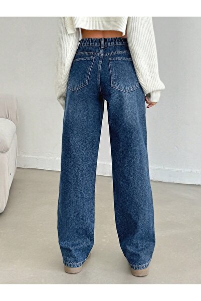EmWay'S DENİM KADIN STRAİGHT BELİ LASTİKLİ KOYU MAVİ KOT PANTOLON