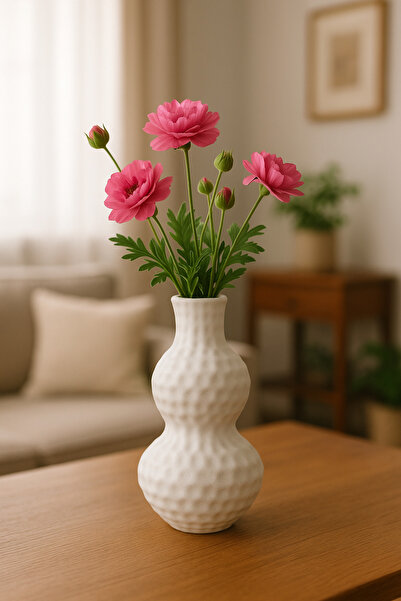 aymumi home Dekoratif Beyaz Seramik Dokulu Çiçek Vazosu – Modern Ev Aksesuarı