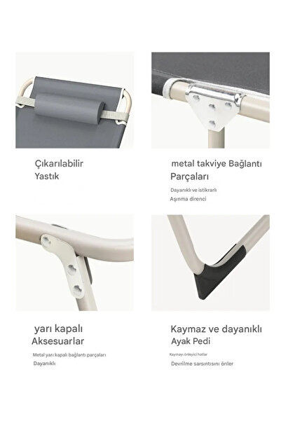 Tisul Gri Renk Katlanabilir Şezlong yatak Havuz Deniz ve Taşınabilir  Kamp Yatağı Dayanıklı Tasarım