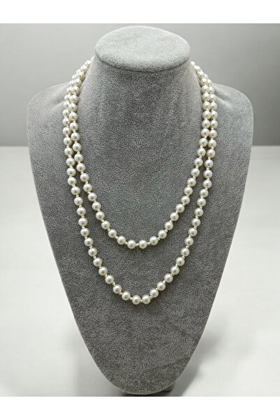 FUYA JEWELLERY Dolamalı Düğüm Detaylı İnci Kolye 120 CM 8 MM