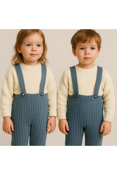 Nimini Kids Knitwear Sweater & Strappy Jumpsuit Unisex Baby Kids Bottom Top Set of 2 (0-6 Years)