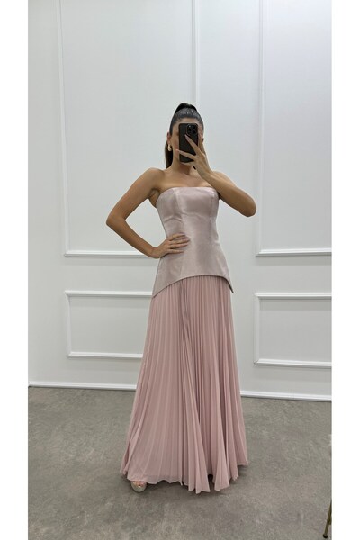 allura فستان زفاف طويل بدون حمالات من الشيفون بتصميم عمودي عادي