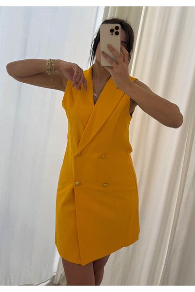 Daves Slim Fit Comfortable Sleeveless Double Crep Fabric Dress -Orange