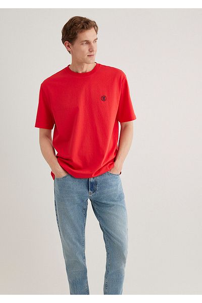 Mavi Seal Logo Embroidered Red T-Shirt Loose Fit 067074-70471