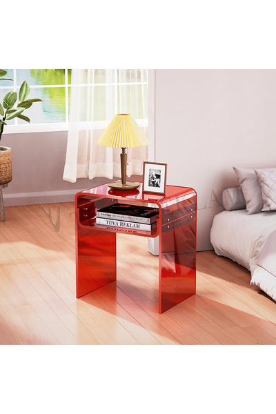 TUVA REKLAM Tuva Reklam Şeffaf Pleksi Yeni Nesil Üst Raflı Komodin Yan Sehpa (ÇOKLU RENK SEÇENEKLİ/MONTAJLIDIR)