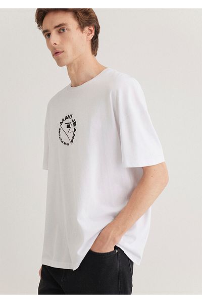 Mavi Weißes T-Shirt mit Jeans-Rückendruck, Übergröße / weite Passform 0611719 -620