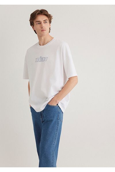 Mavi Miav bedrucktes weißes Oversize-T-Shirt in Übergröße / weiter Schnitt 0611704-620